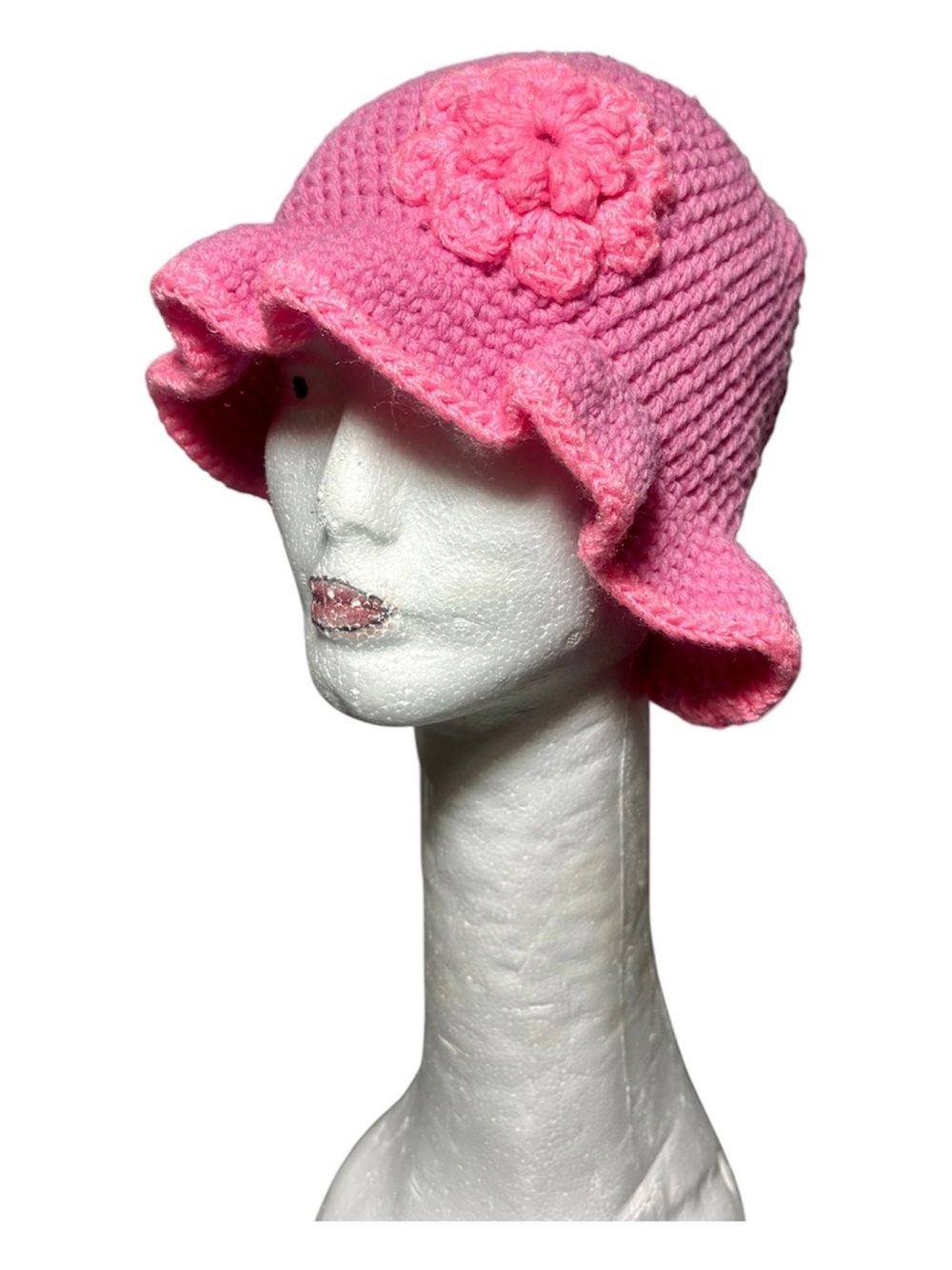 Handcrafted Pink Crocheted Ruffle Bucket Hat